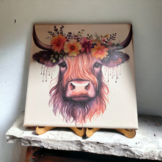 Floral Highland Cow Canvas