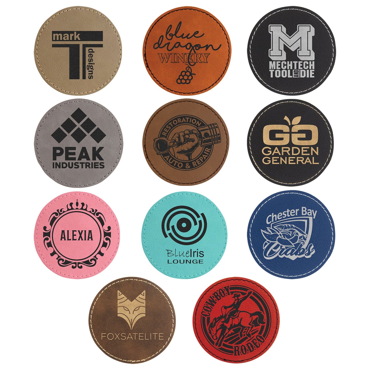 Custom Engraved Leather Patches w/ Heat Activated adhesive backing