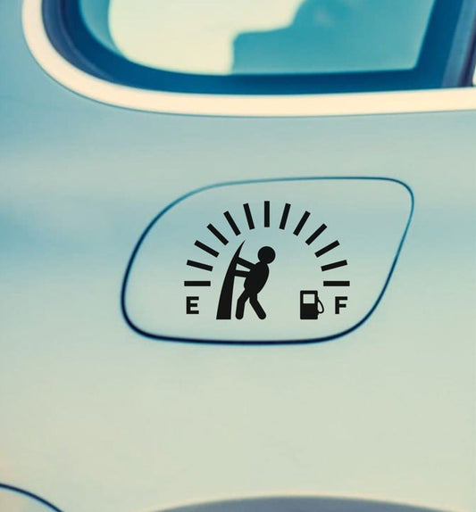 Funny Man Pulling Gas Gauge Vinyl Decal